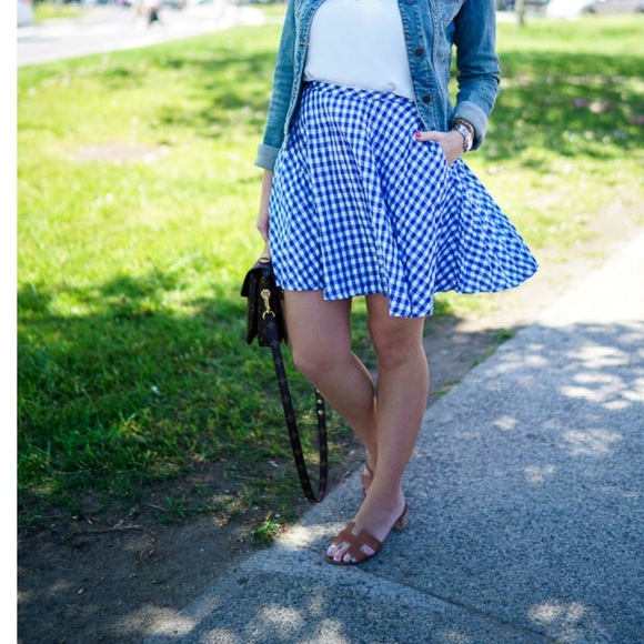 J.Crew Pleated Linen Gingham Mini Skirt Blue White Size - Picture 3 of 8